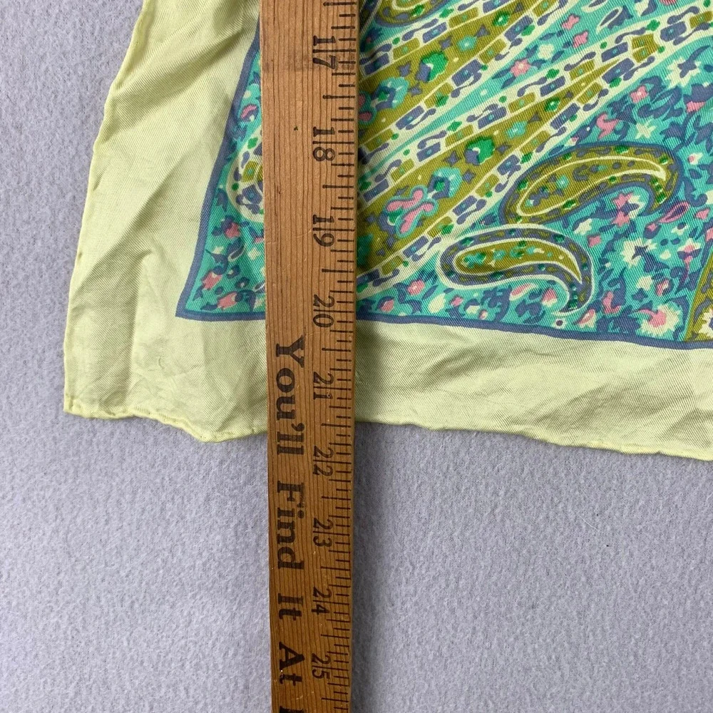 Vintage Paisley Square Scarf Women Yellow Floral Silk Retro 70s Bohemian Scarf